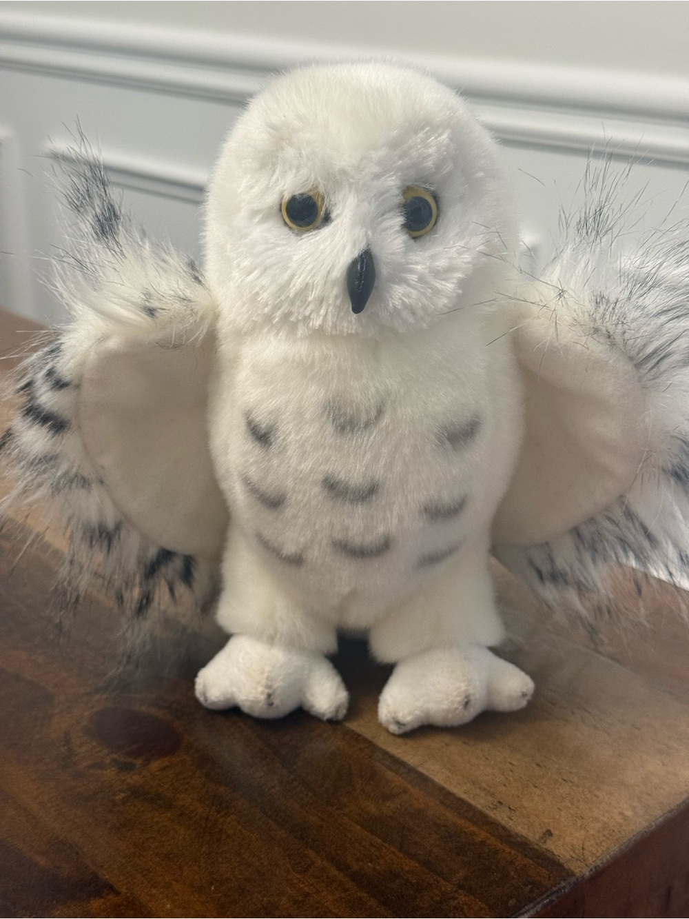 Douglas Snowy Owl Plush 8" White Wizard Owl Black Spotted Wings Stuffed Animal